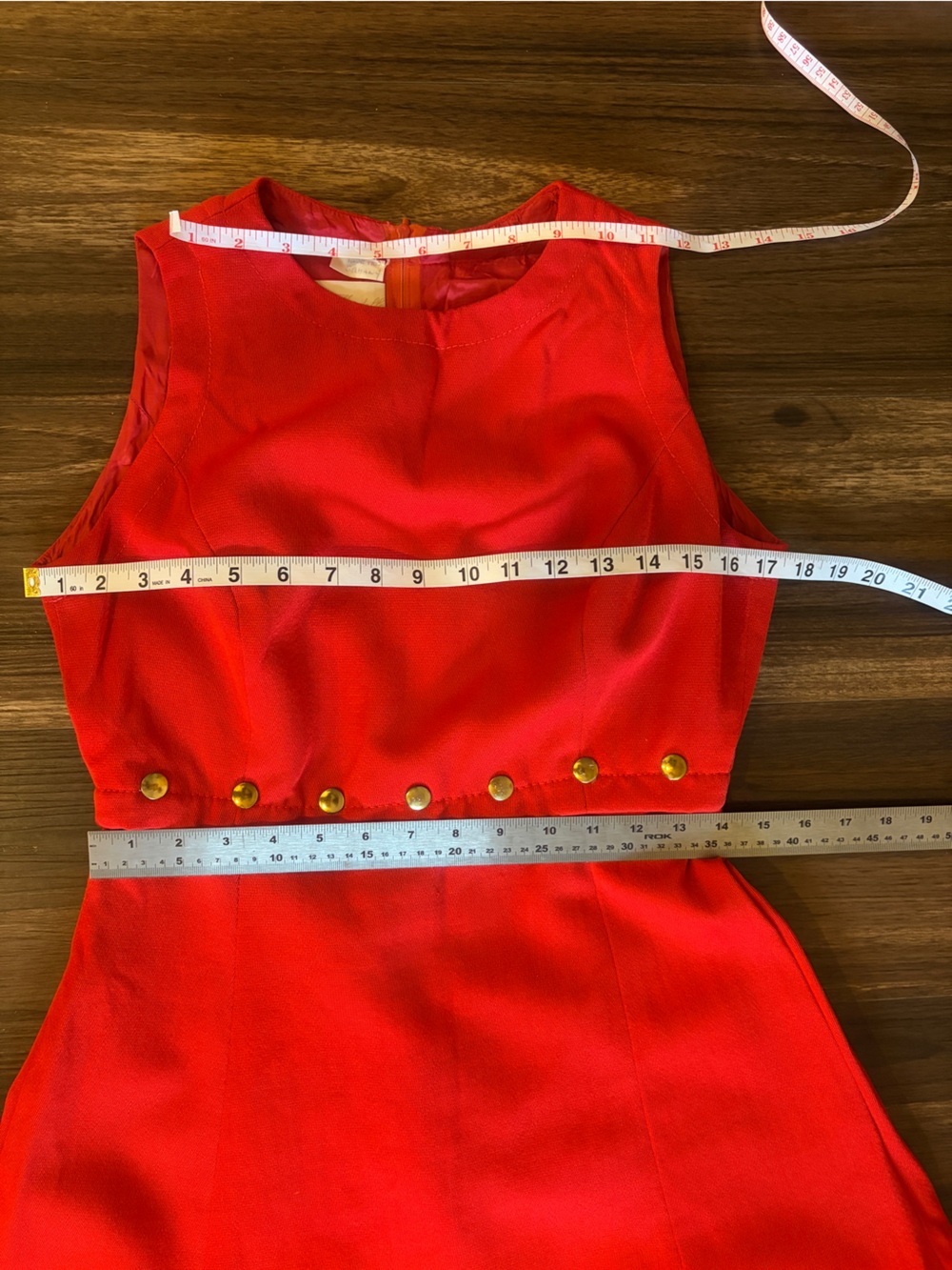 Vintage 70s Mod Red wool blend mini Dress with Gold Button - Picture 10 of 14